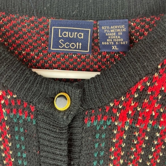 Vintage Knit Plaid Cardigan Blazer Gold Buttons Sz XL Birdseye Preppy Xmas - Picture 4 of 12